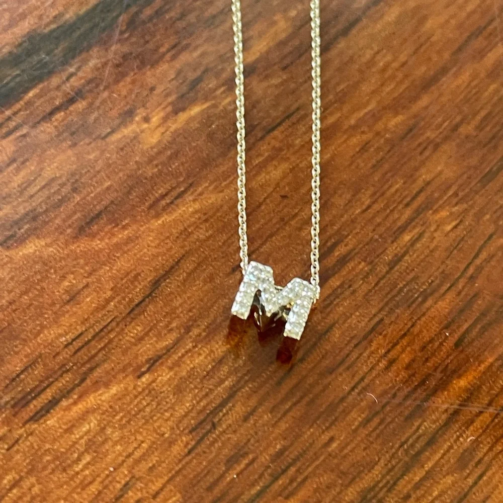 18K White Gold Diamond Initial “M” Necklace - Picture 2 of 7